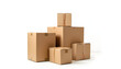 © ABIB - Stacked brown cardboard boxes in various sizes arranged on a white background