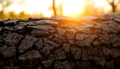 Wall Mural - close up of a tree trunk with the sun in the background