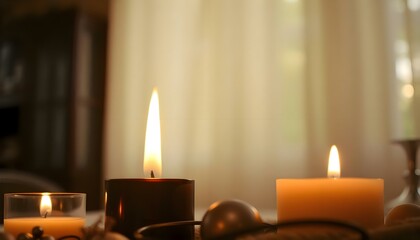 Wall Mural - couple of candles sitting on top of a table