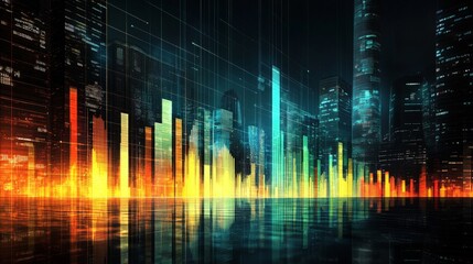 Poster - A close-up of a segmented business bar graph showing different market sectors, with each segment color-coded and displayed against a professional office backdrop.