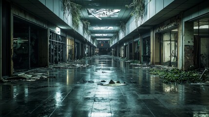 Aufkleber - Abandoned shopping mall exploration urban decay photography indoor dark atmosphere haunting beauty