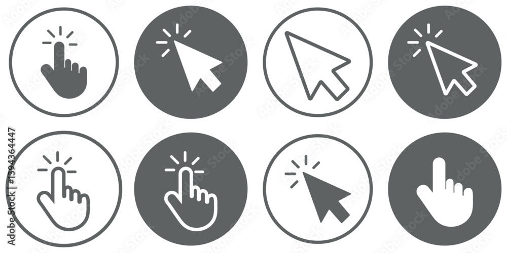 Mouse click cursor set. Hand Cursor. Click icon. Mouse pointer set ...