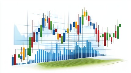 Fototapete - A minimalist image of candlestick charts on a monitor, showing price movements and trading volumes, symbolizing technical analysis in stock trading.