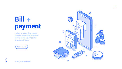 Wall Mural - bill payment shopping service paying checkout smartphone application isometric web banner vector ill