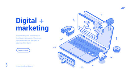 Wall Mural - digital marketing social media advertising smm seo internet shopping isometric web banner vector ill