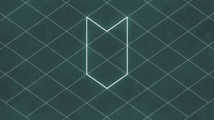 Fototapete - Dynamic loop animation of a symmetrical pattern of rectangles transforming into abstract structures on a grid of diamonds. Dark background emphasizes the symmetrical composition. 3d rendering 4K