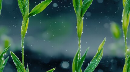 Wall Mural - a sharp photo of a lush green foliage with droplets on its leaves against a soft, indistinct backdro