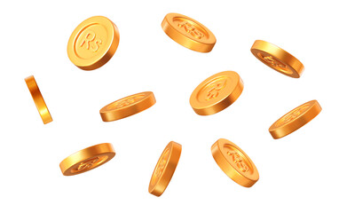 Wall Mural - 3d flying golden rupee pakistan coin with different angles. stock vector illustration on isolated ba