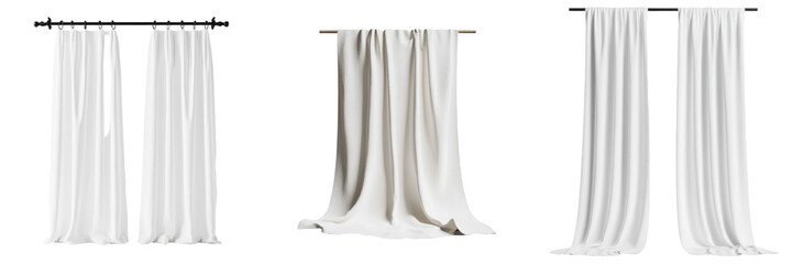 Aufkleber - Minimalist mockups of white fabric curtains in a clean, isolated environment suitable for interior design projects
