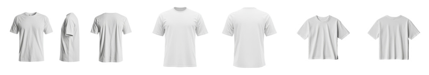 Aufkleber - Minimalist mockups of plain white t-shirts arranged in various positions on a neutral background for design purposes