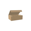 © Arconarani - A small, rectangular, light brown kraft cardboard box with its lid slightly ajar. Its empty, showcasing its simple, sustainable design ideal for gifts or product packaging.