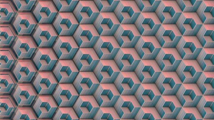 Fototapete - Procedurally generated seamless loop animation of volumetric cubic structures with smoothly changing shapes. Geometric composition with clean lines and orthogonal perspective. 3d rendering 4K
