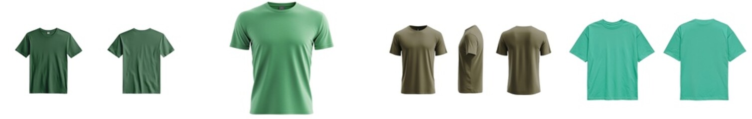 Poster - Mockups of green and olive t-shirts displayed in a minimalist setting for design presentation