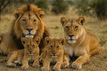 Wall Mural - majestic lion family portrait.