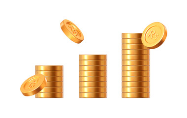 Wall Mural - 3d golden rupee pakistan coins stack. stock vector illustration on isolated background.