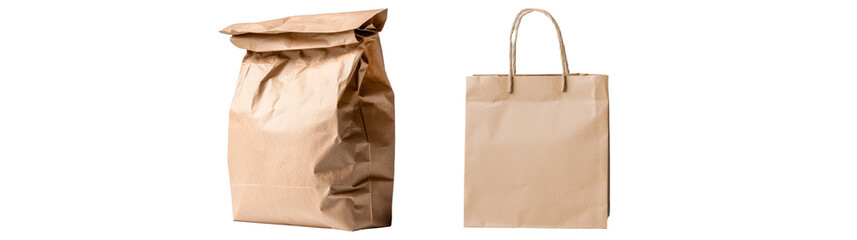 Aufkleber - Minimalist mockups featuring an isolated brown paper bag and shopping tote on a clean background