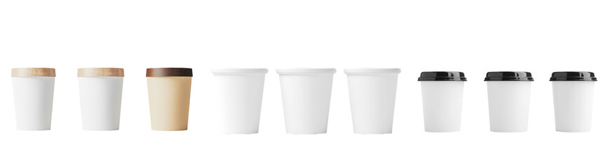 Leinwandbilder - Diverse collection of minimalist mockups showcasing different cup designs arranged neatly on a clean surface