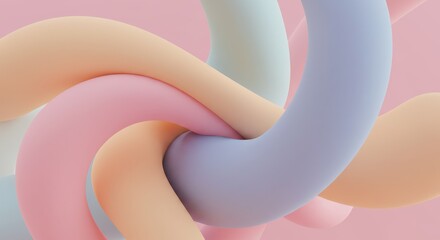Wall Mural - Abstract Pastel Swirls Design - Intertwined pastel-colored shapes create a visually appealing abstract design. Perfect for backgrounds or decorative elements