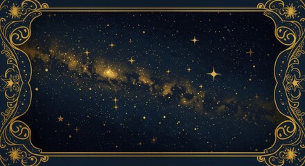 Wall Mural - celestial night sky with gold frame - a captivating of a night sky filled with stars and a galaxy, f