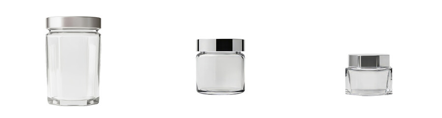 Leinwandbilder - Minimalist mockups of various glass jar sizes arranged on a plain white background for design showcase
