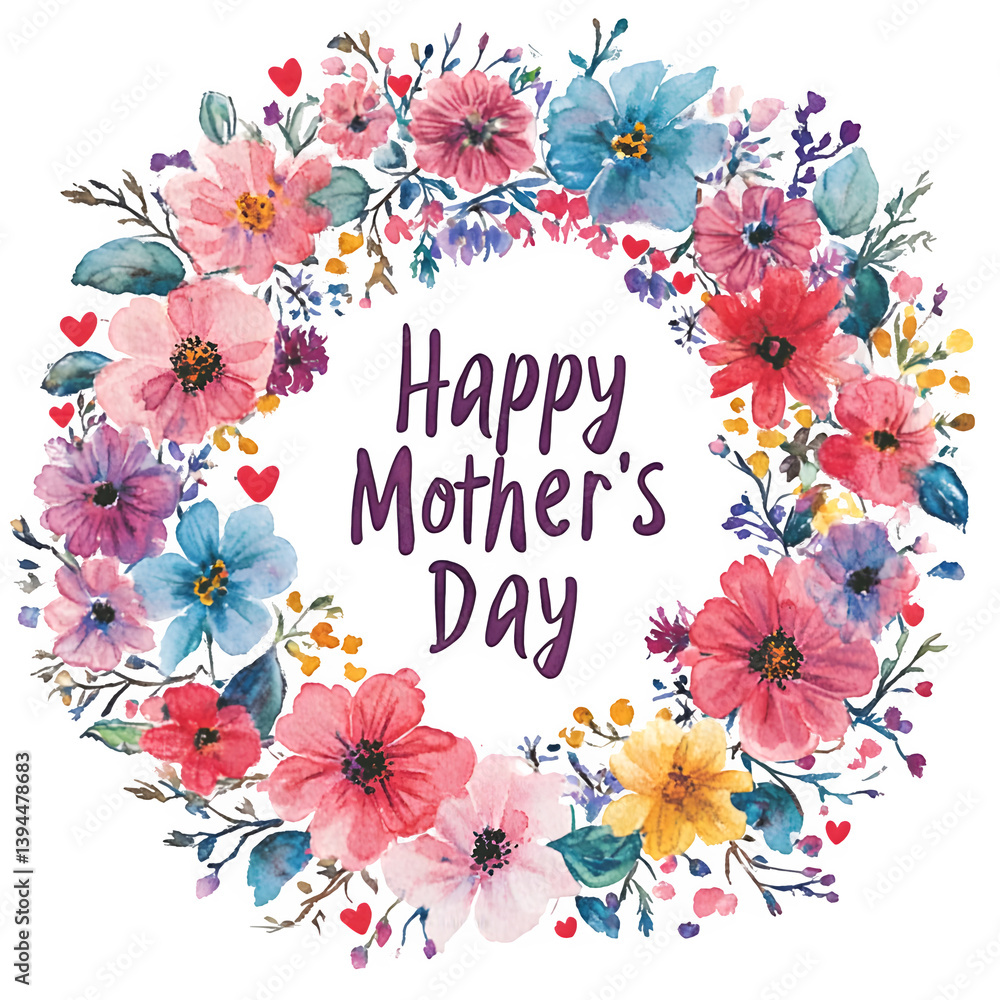 Happy Mother's Day Floral Wreath Clipart Watercolor Flower Circle PNG ...