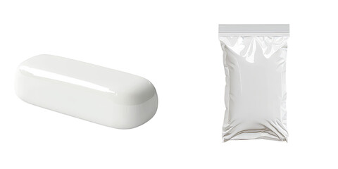 Poster - Minimalist mockups of a white capsule and sealed bag showcasing clean design in product presentation