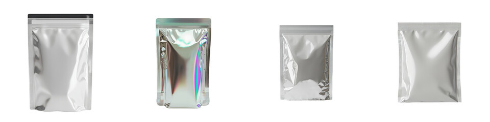 Leinwandbilder - Minimalist mockups of isolated shiny foil packaging bags for creative presentations and product displays