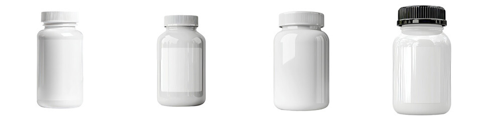 Leinwandbilder - Isolated minimalist mockups of white containers showcasing various shapes and lids for customizable design projects