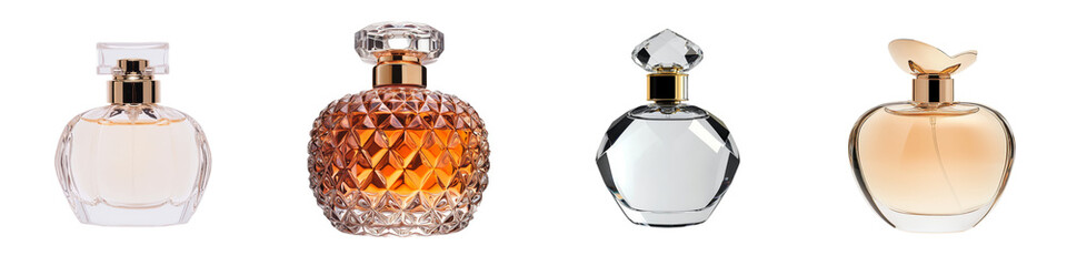 Poster - Elegant collection of minimalist perfume bottles displayed on a clean surface for a stylish aesthetic presentation