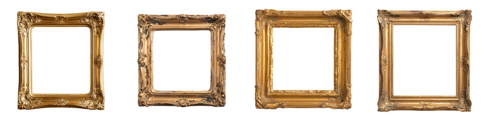 Aufkleber - Minimalist mockups of four empty golden frames for artistic display and design purposes