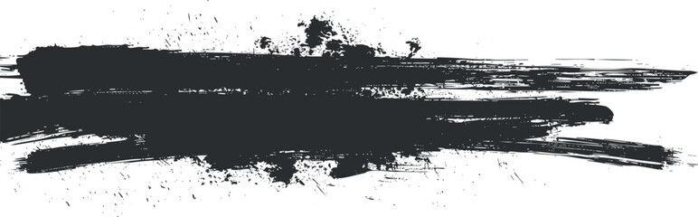 Wall Mural - abstract black brushstroke with grunge texture and splatter on white background.