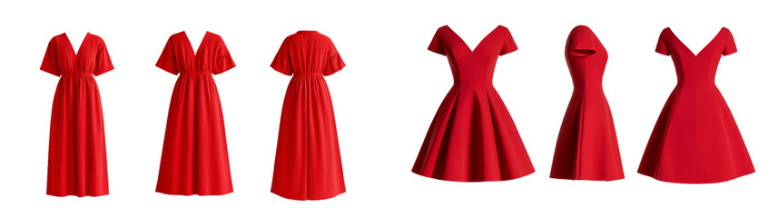 Poster - Minimalist mockups featuring various styles of elegant red dresses displayed in an isolated setting