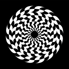 Wall Mural - abstract circle rotation white design element on black background. illusion of twirl movement.