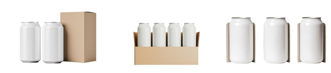 Leinwandbilder - Minimalist mockups of white beverage cans with clean lines and simple packaging design