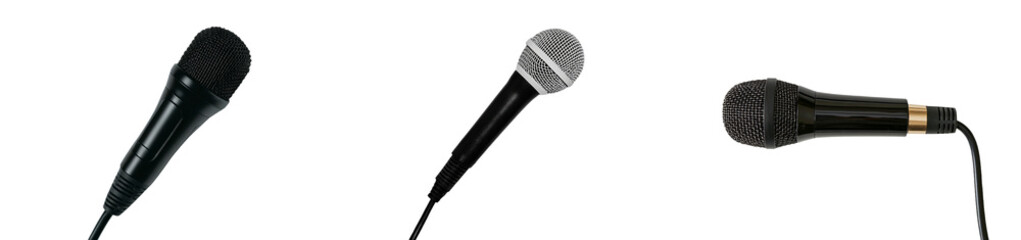 Poster - Minimalist mockups of flat microphones in various designs and colors for creative presentations