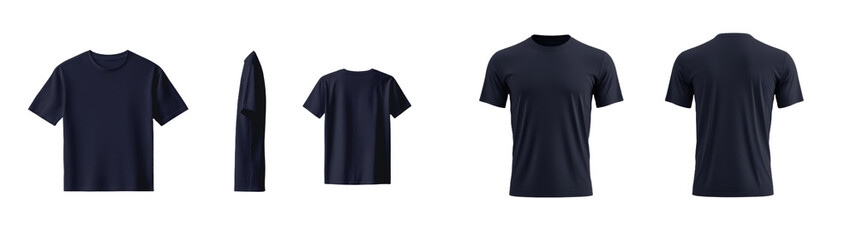 Aufkleber - Minimalist isolated mockups of dark t-shirts displayed from various angles in a clean layout