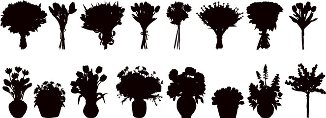 Wall Mural - set of silhouettes of bouquets of flowers, vector