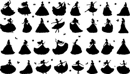 Wall Mural - set of princess, queen silhouettes, vector