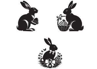 Wall Mural - vector rabbit black silhouette icon design illustration, bunny black silhouette vector logo, easter 