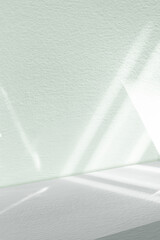 Aufkleber - Background Green Studio Room and Nature light,Shadow on White Podium Display for Cosmetic Product.Summer background platform with light green shadow of window on concrete wall and cement floor texture