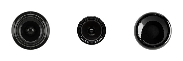 Leinwandbilder - Minimalist mockups showcasing three black speakers in a clean design for modern aesthetics and acoustic inspiration