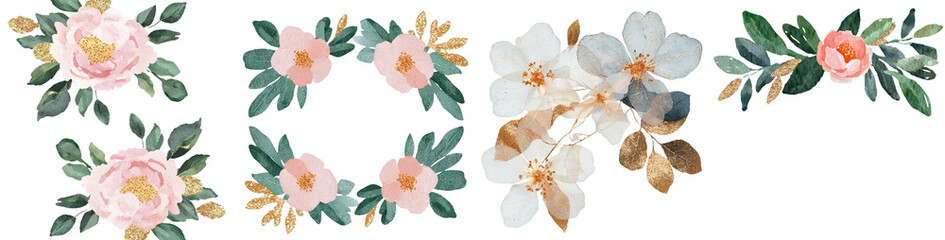 Aufkleber - Mockup of minimalist floral designs featuring soft colors and gold accents in a contemporary style suitable for various projects