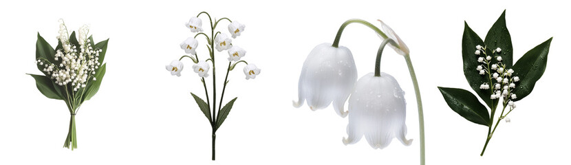 Poster - Minimalist isolated mockups of floral arrangements featuring delicate white flowers and greenery on a plain background