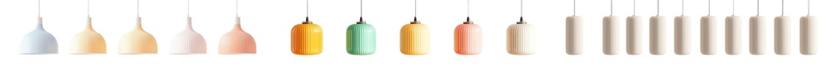 Aufkleber - Minimalist mockups of hanging pendant lights in various colors for modern interior design