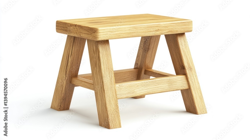 Simple wooden stool. A light-colored, solid wooden stool, with a simple ...
