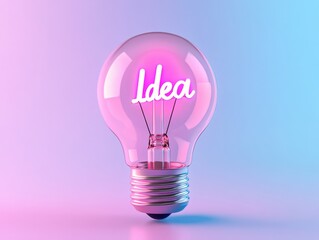 Wall Mural - Lightbulb with neon idea message