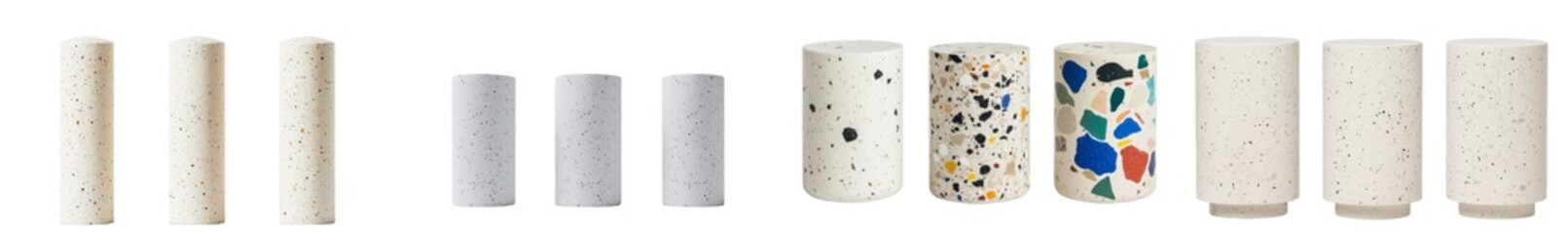 Poster - Minimalist mockups featuring isolated cylindrical structures in neutral and speckled designs