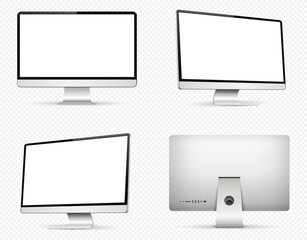 Wall Mural - computer monitor with blank white screen. front, back and side computer screen isolated on transpare