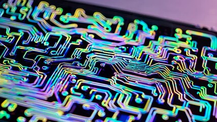 Poster - Explore the vibrant details of a colorful circuit board captured up close