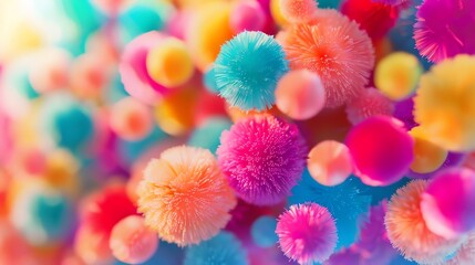 Wall Mural - colorful 3d rendering of fluffy balls. the balls are of different sizes and colors, and they appear 